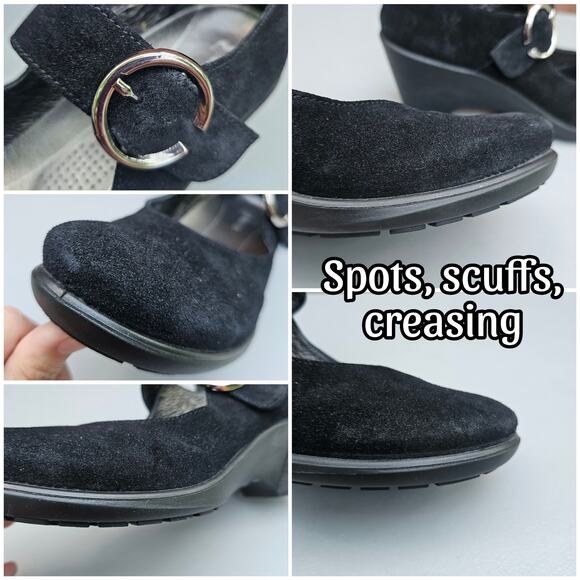 Black MaryJane Pumps Romika Size EU 41 US 10-10.5 Suede Leather Sport Wedge Heel - Picture 9 of 14